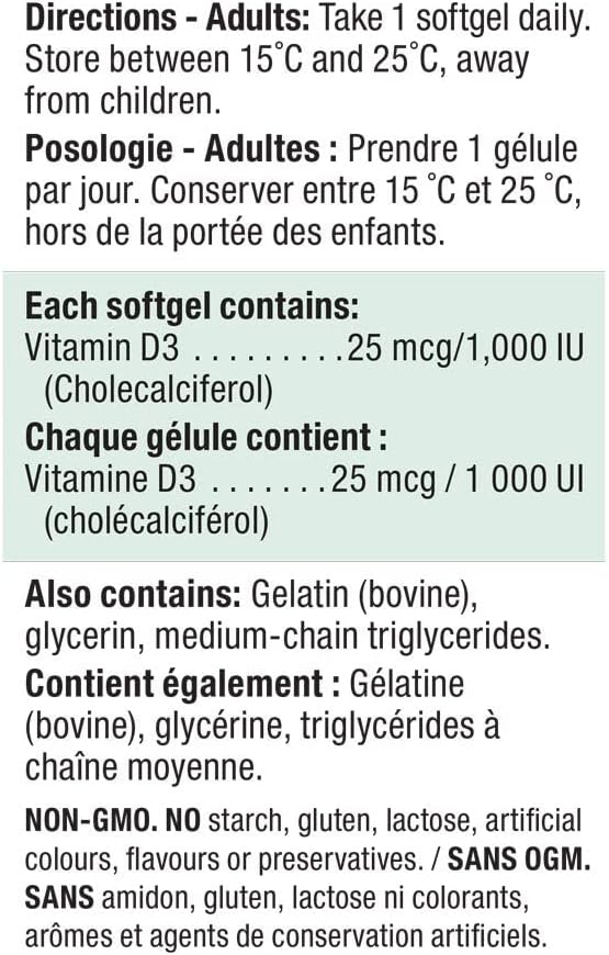 Vitamina D 1000 UI (25 mcg) - 180 Cápsulas Blandas