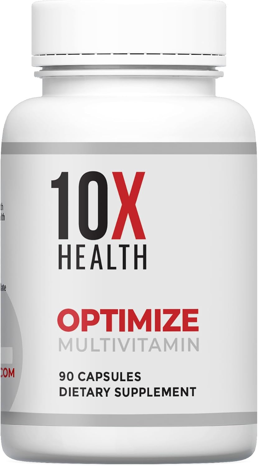 10X Health Optimize Multivitamínico Metilado para Hombres y Mujeres - 90 Cápsulas, Fórmula 34 en 1 con 800 mcg de Vitamina B12, 5-MTHF, NAC - Complejo B Metilado