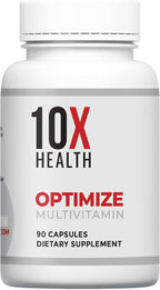 10X Health Optimize Multivitamínico Metilado para Hombres y Mujeres - 90 Cápsulas, Fórmula 34 en 1 con 800 mcg de Vitamina B12, 5-MTHF, NAC - Complejo B Metilado