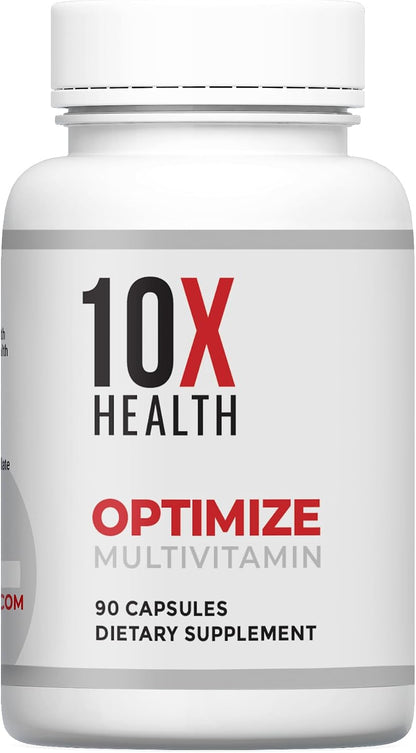 10X Health Optimize Multivitamínico Metilado para Hombres y Mujeres - 90 Cápsulas, Fórmula 34 en 1 con 800 mcg de Vitamina B12, 5-MTHF, NAC - Complejo B Metilado