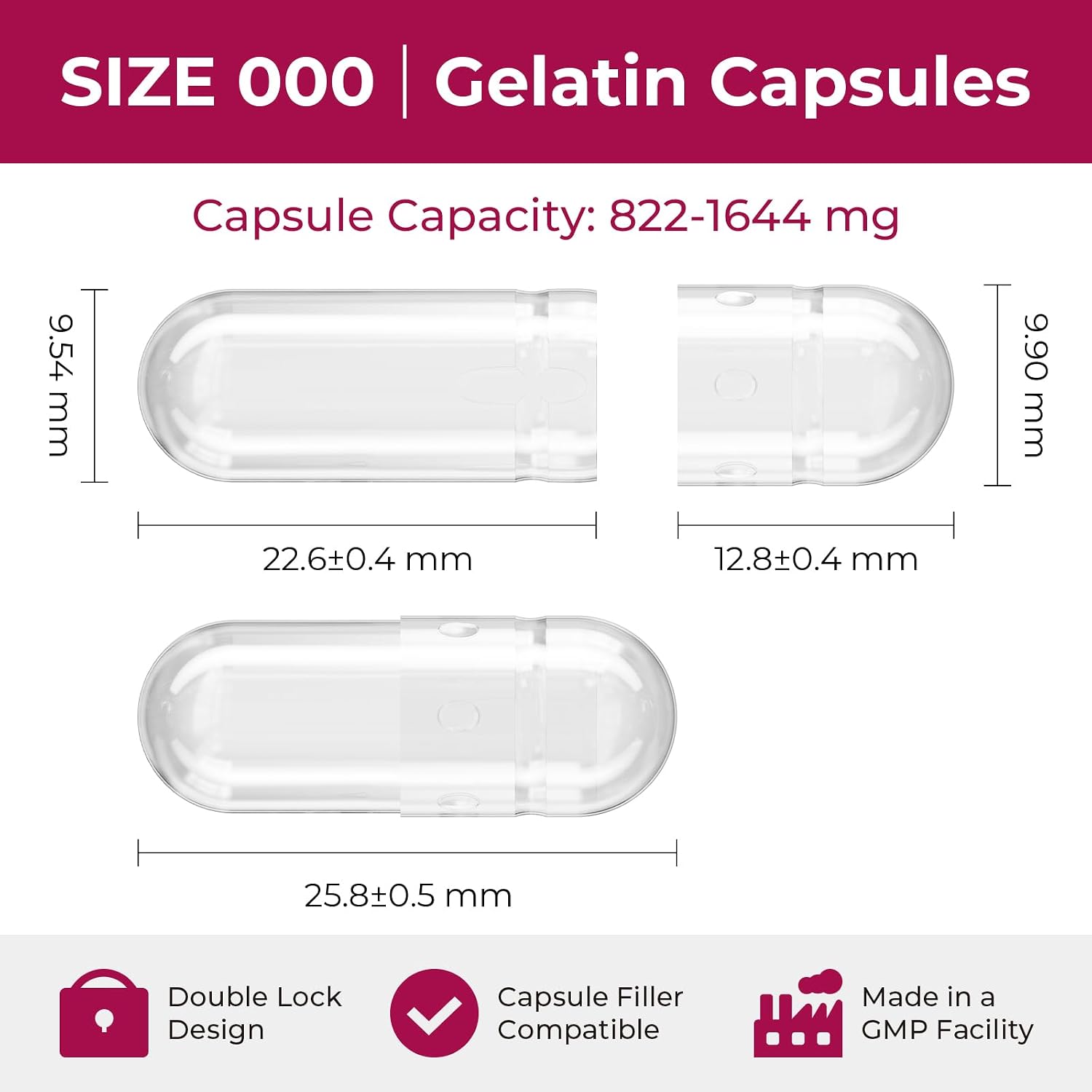 Cápsulas de Gelatina Vacías Tamaño 000 - 500 Unidades con 2 Cucharas Dosificadoras