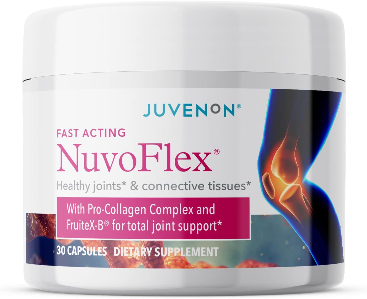 Juvenon NuvoFlex | Complejo para el apoyo articular con Colágeno, FruiteX-B, Glucosamina, Condroitina, Vitaminas K y B (30 Cápsulas)