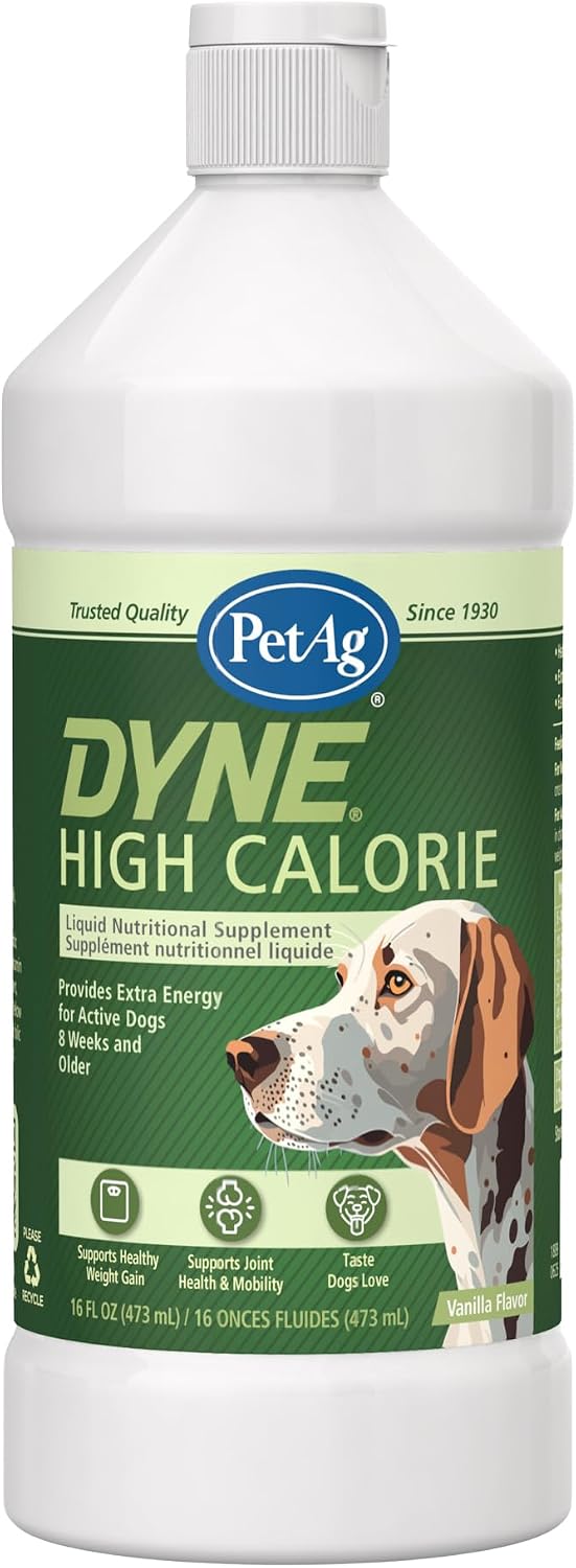 PetAg Dyne Suplemento Nutricional Líquido de Alto Contenido Calórico para Perros y Cachorros de 8 Semanas o Más - 473 ml (Pack de 2) - Sabor Vainilla Dulce