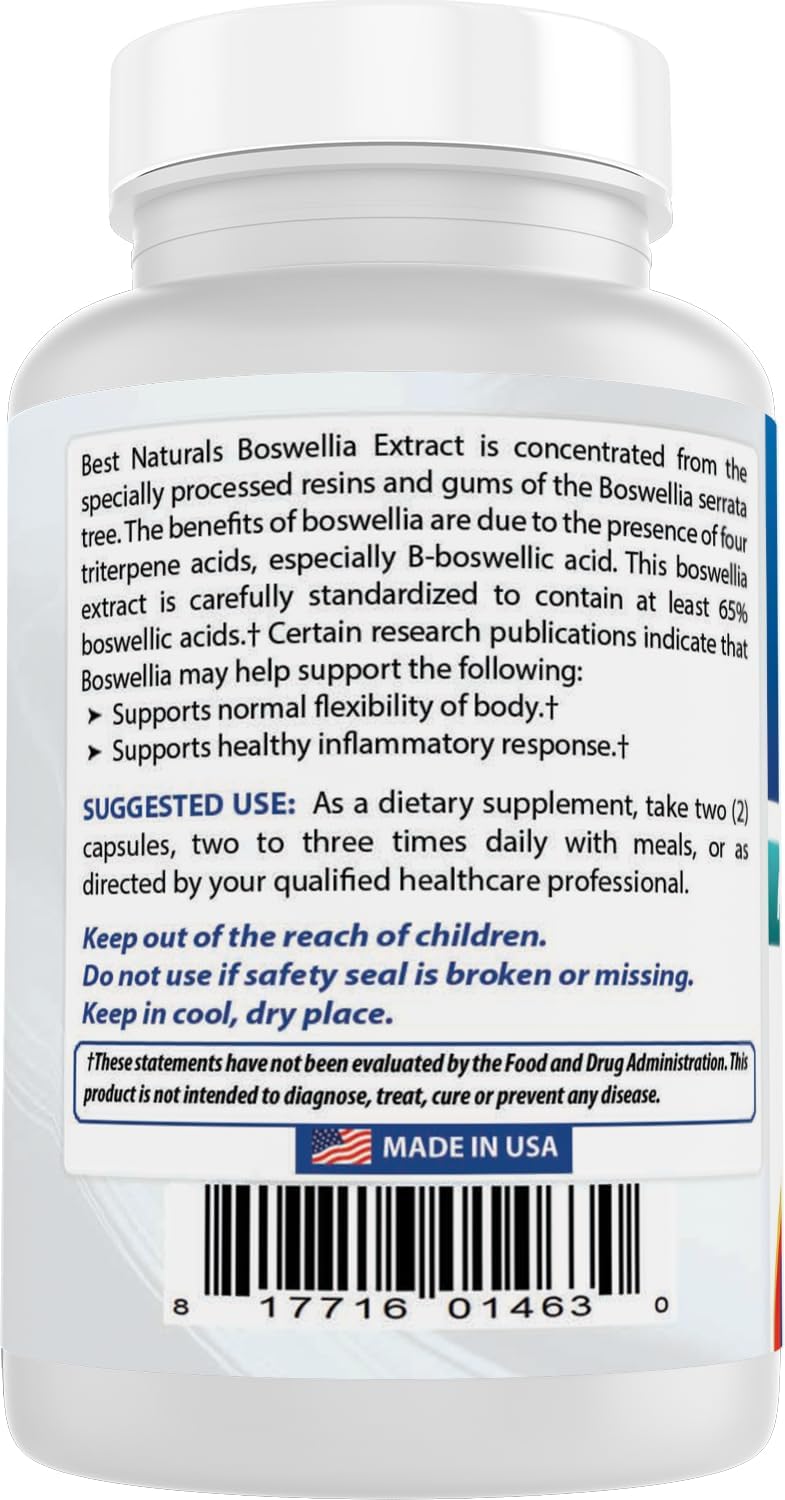 Best Naturals Boswellia Serrata 250 mg - 120 Capsules - Standardized to 65% Boswellic Acid
