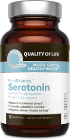 Quality of Life Pure Balance Serotonin Premium – 5-HTP, Venetron, Sensoril, Vitamina D3 y L-Teanina – 60 Cápsulas