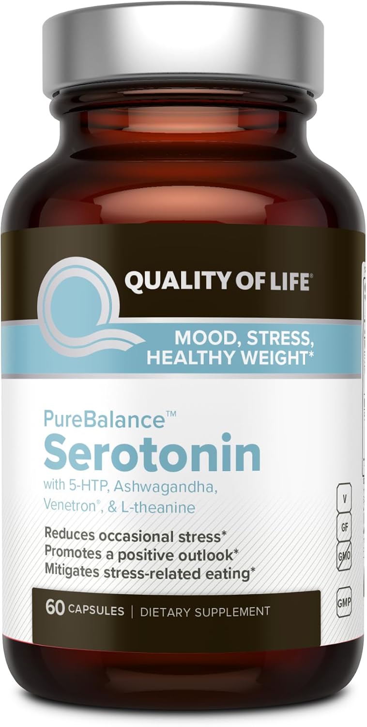 Quality of Life Pure Balance Serotonin Premium – 5-HTP, Venetron, Sensoril, Vitamina D3 y L-Teanina – 60 Cápsulas