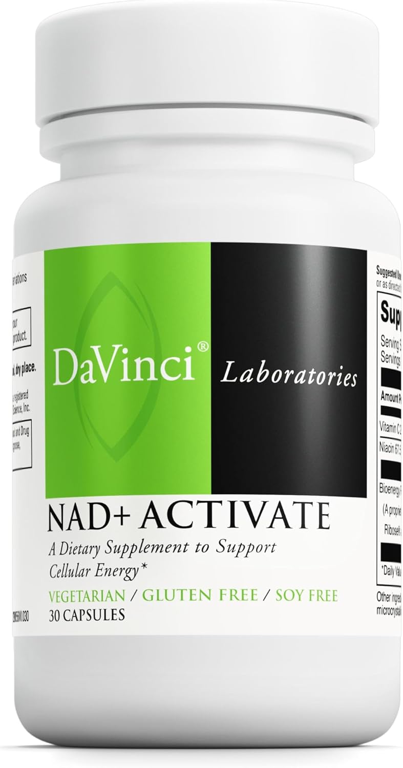DAVINCI Labs NAD+ Activate - Suplemento NAD con Vitamina C y Niacina - 30 Cápsulas - Sin Gluten, Sin Soja, Vegetariano