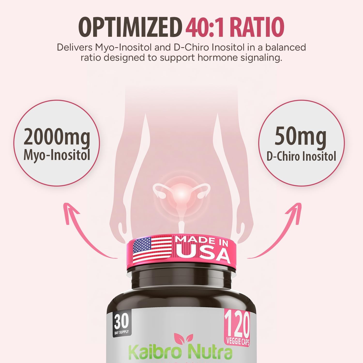 Kaibro Nutra Myo-Inositol con D-Chiro Inositol 40:1, 2050mg, Cápsulas Veganas, 120 Unidades