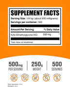 DMG Powder (N,N-Dimethylglycine HCl) - 500 mg per Serving, 250 g