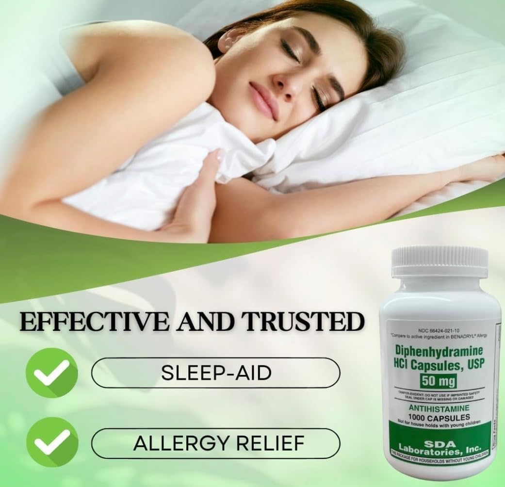 Diphenhydramine 50mg Alivio para la Alergia - 1000 Comprimidos
