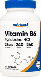 Nutricost Vitamin B6 (Pyridoxine HCl) 25mg, 240 Cápsulas - Sin OGM, Sin Gluten y Apto para Vegetarianos