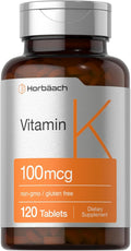 Horbäach Vitamina K Suplemento | 100mcg | 120 Comprimidos | Vegetariano, Sin Gluten y No GMO