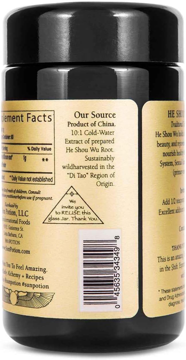 Sun Potion He Shou Wu en polvo – Extracto concentrado 10:1 200g – Raíz de Fo-Ti (Polygonum multiflorum) – Tónico tradicional chino