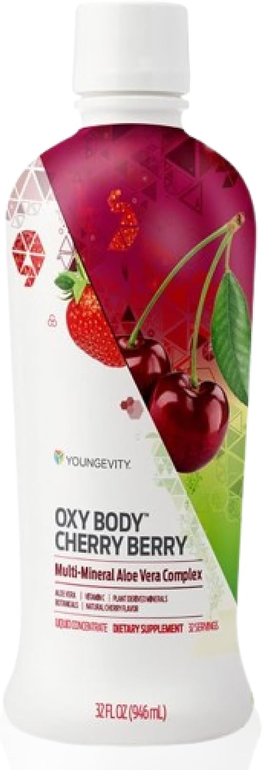 Youngevity Oxybody Cherry Berry - Bebida de Aloe Vera con Minerales, Vitaminas y Botánicos (Pack de 4 Botellas de 946 ml)