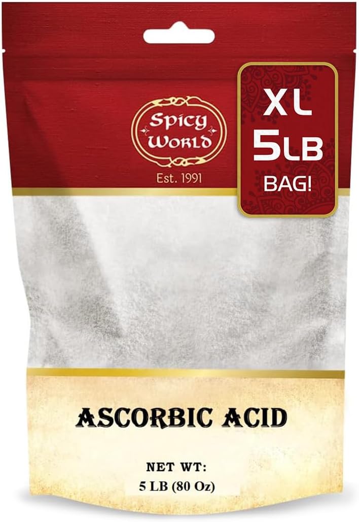 Spicy World Ácido Ascórbico Vitamina C en Polvo 2.27 kg - Polvo de Vitamina C Puro, USP a Granel