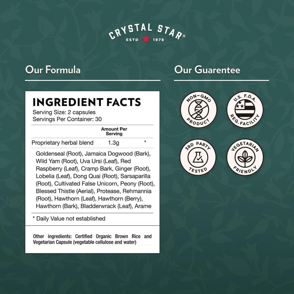 Crystal Star Women's Best Friend (60 Cápsulas) - Suplemento Herbal para el Alivio Menstrual - Dong Quai, Crampbark, Espino Blanco y Frambuesa Roja - No Transgénico
