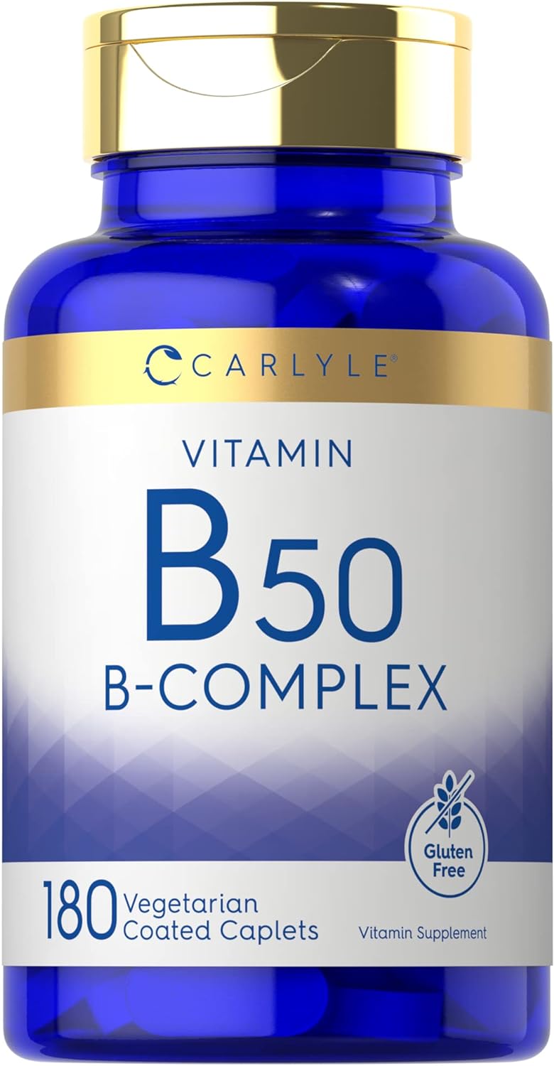 Complejo Vitamínico B50 de Carlyle | 180 Comprimidos | Vegetariano, No-GMO, Sin Gluten