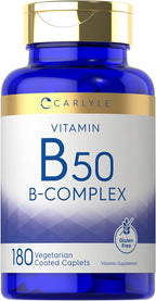 Complejo Vitamínico B50 de Carlyle | 180 Comprimidos | Vegetariano, No-GMO, Sin Gluten