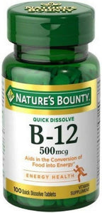 Nature's Bounty Vitamina B12 500 mcg, Comprimidos Sublinguales, 100 Unidades (Pack de 2)