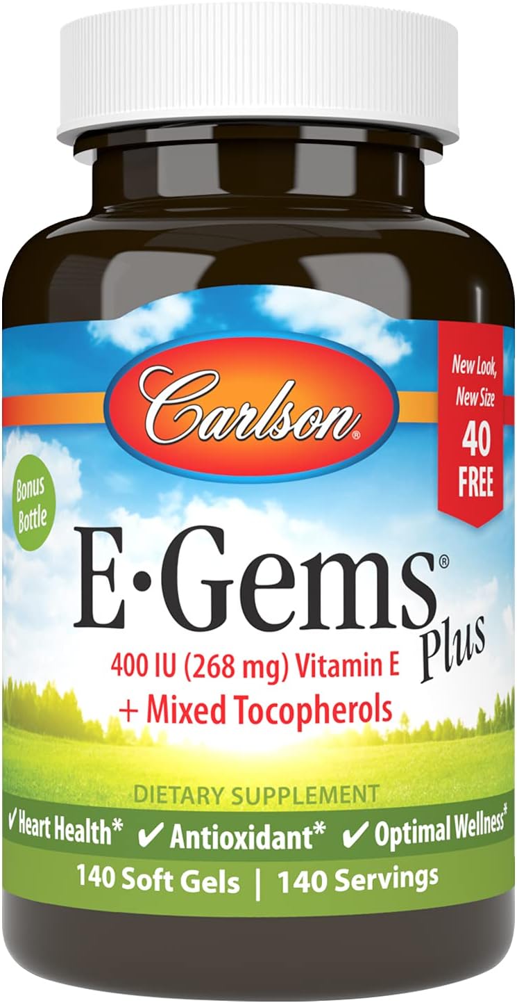 Carlson - E-Gems Plus, 400 IU (268 mg), Natural-Source Vitamin E, Optimal Wellness, 140 Soft Gels