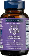 Wiley's Finest Wild Alaskan Fish Oil Bold Vision - Suplemento de Omega-7, Luteína y Zeaxantina para la Salud Visual - 60 Cápsulas Blandas