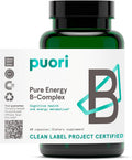 Puori Pure Energy Vitamin B-Complex with 8 Essential Vitamins - Active & Methylated B Vitamins (Thiamin, Riboflavin, Niacin, B6, Folate & B12) - Biotin, Inositol, Pantothenic Acid & Choline