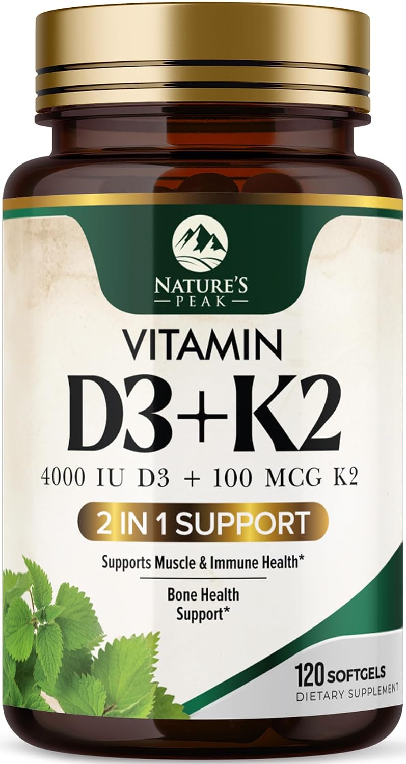Vitamina D3 K2 - Complejo 2 en 1 de Vitamina D y K2 (MK-7) - 4000 UI por Cápsula Blanda - Sin Gluten - 120 Cápsulas Blandas