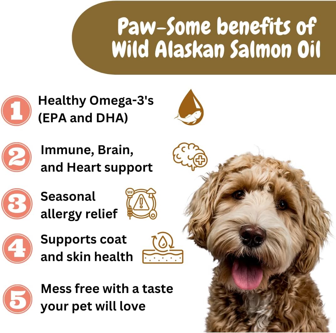 Aceite de Salmón Salvaje de Alaska Puro para Perros y Gatos - Omega 3, EPA y DHA Naturales - 236 ml