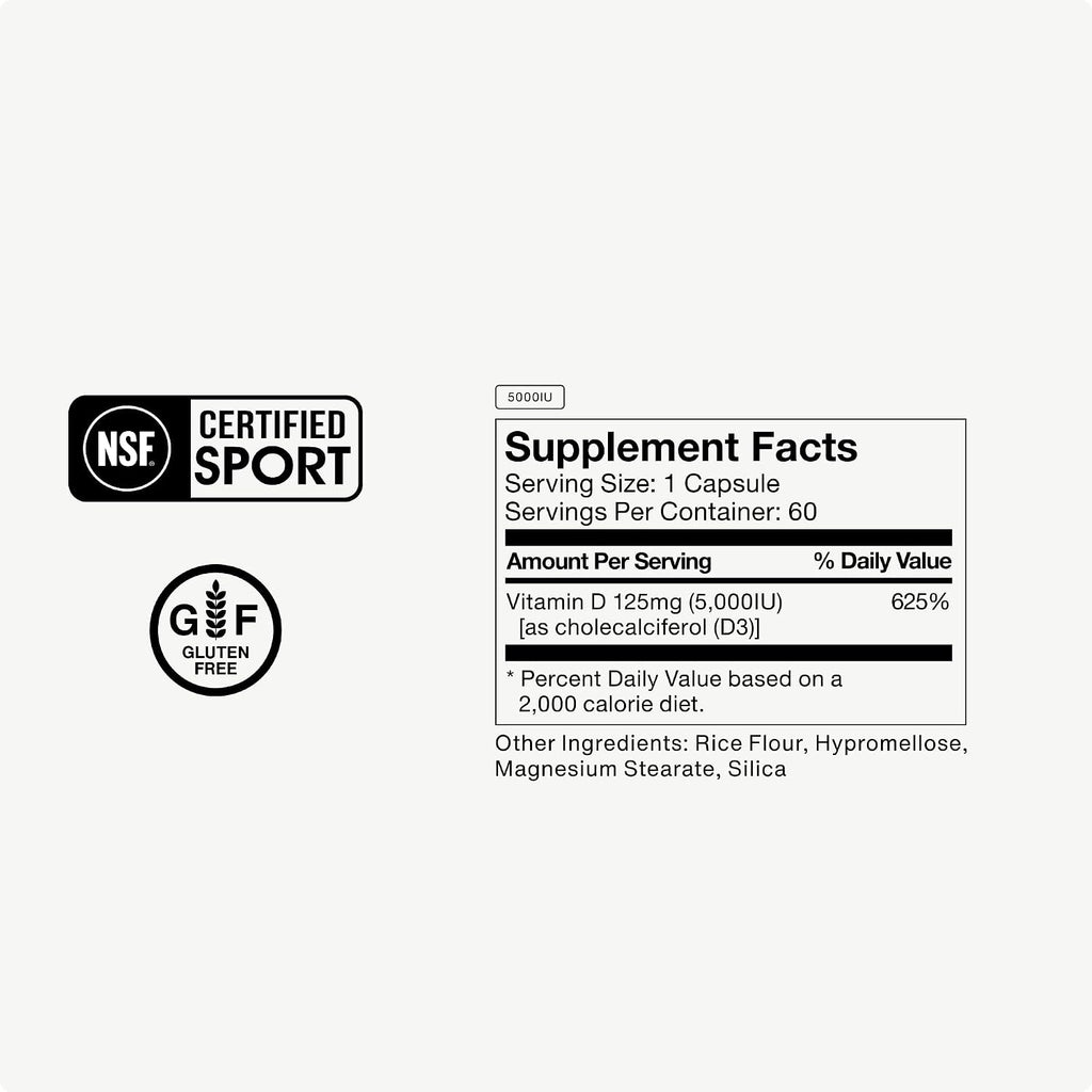 Momentous Vitamina D3 5000 UI - 60 cápsulas - Certificado NSF para deporte