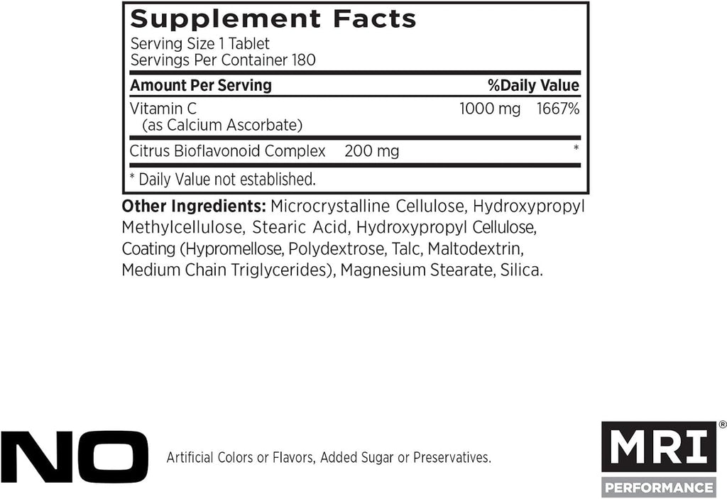 MRI Vitamina C 1000mg con Bioflavonoides - 180 Comprimidos Vegetarianos