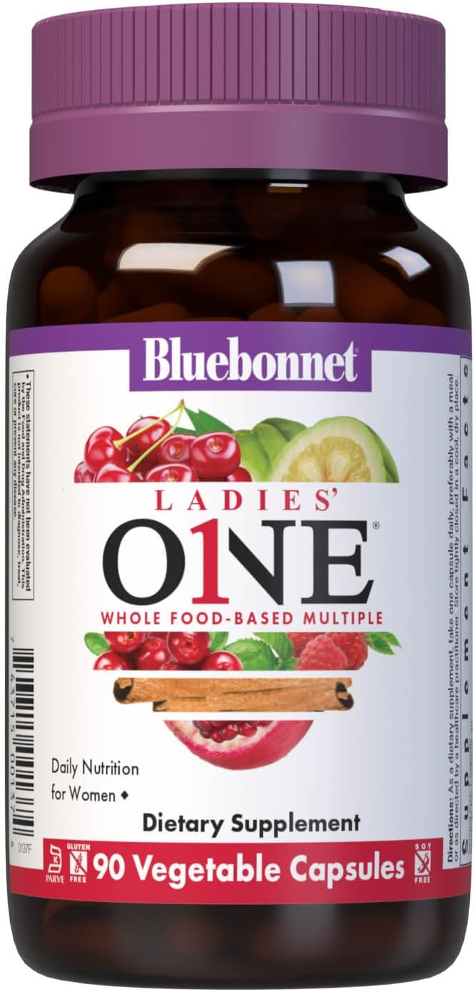 Bluebonnet Nutrition Ladies One – Multivitamínico y Mineral en Cápsulas Vegetales para Mujeres, con K2 y Mezcla de Alimentos Integrales, 90 Cápsulas