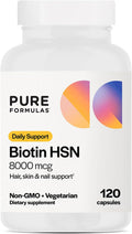 PureFormulas Biotina 8000 mcg - Suplemento para Cabello, Piel y Uñas - 120 Cápsulas