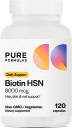 PureFormulas Biotina 8000 mcg - Suplemento para Cabello, Piel y Uñas - 120 Cápsulas