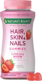 Nature's Bounty Hair, Skin & Nails con Biotina, Gominolas de Fresa, 2500 mcg, 140 unidades (70 porciones)