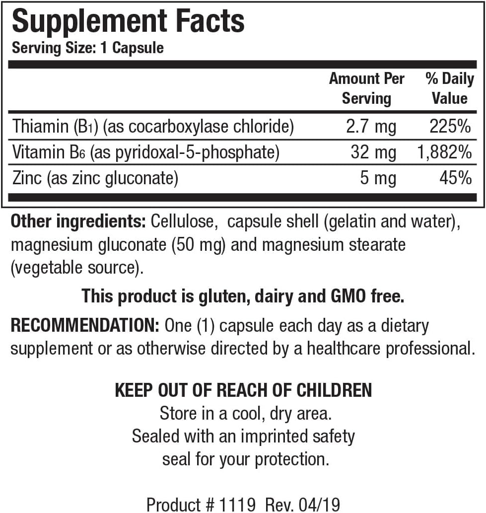 Biotics Research B6 B1 Plus Zinc, 90 Cápsulas - Formas Activas de Vitaminas B6, B1 y Zinc