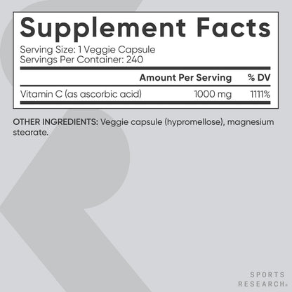 Sports Research Vitamina C de Alta Potencia - 1000 mg, 240 Cápsulas Veganas – Image 5