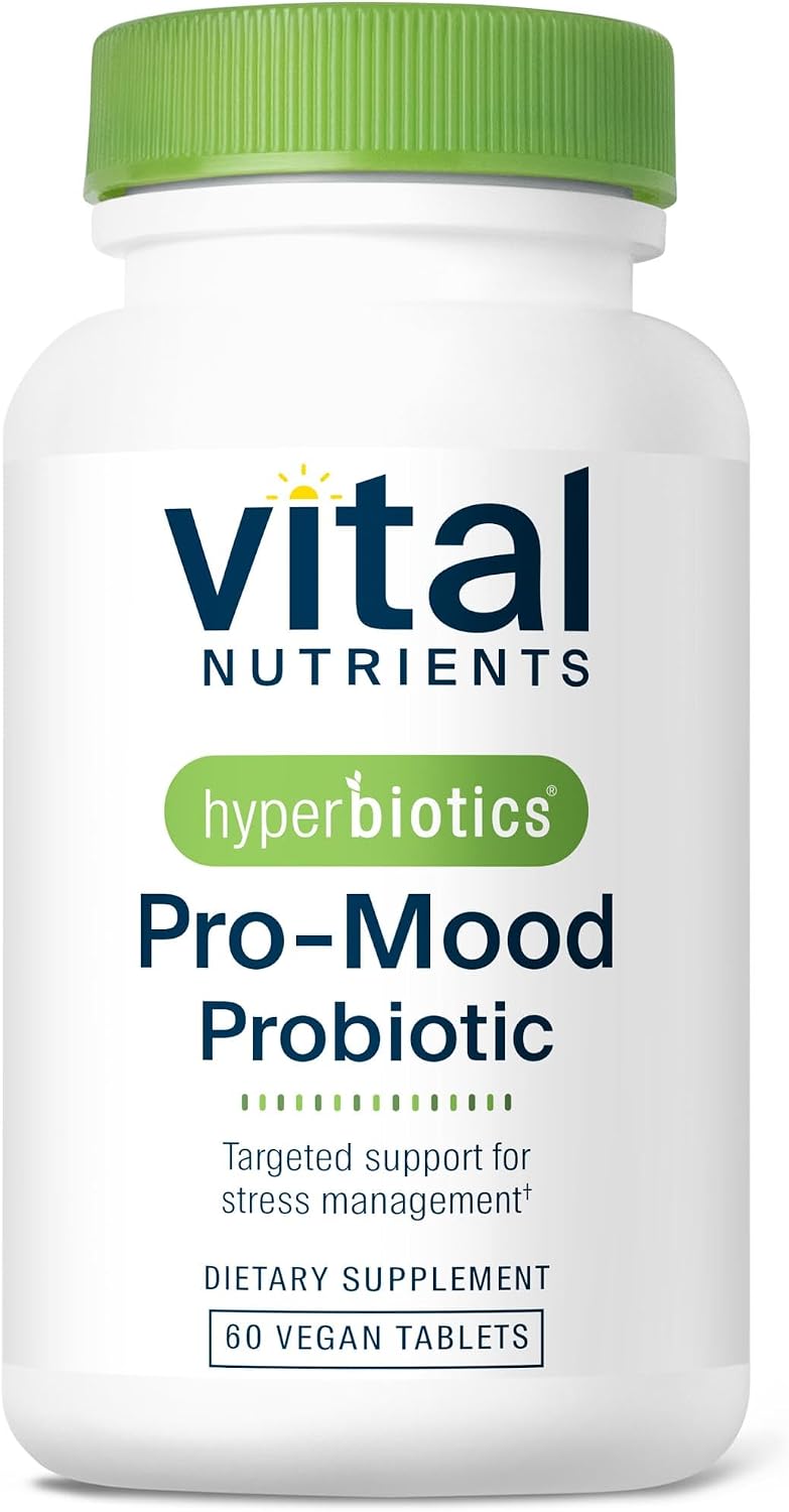 Hyperbiotics Vital Nutrients Pro Mood Probiotic con L-teanina | Probióticos clínicamente estudiados para el control del estrés y el estado de ánimo | 60 cápsulas veganas