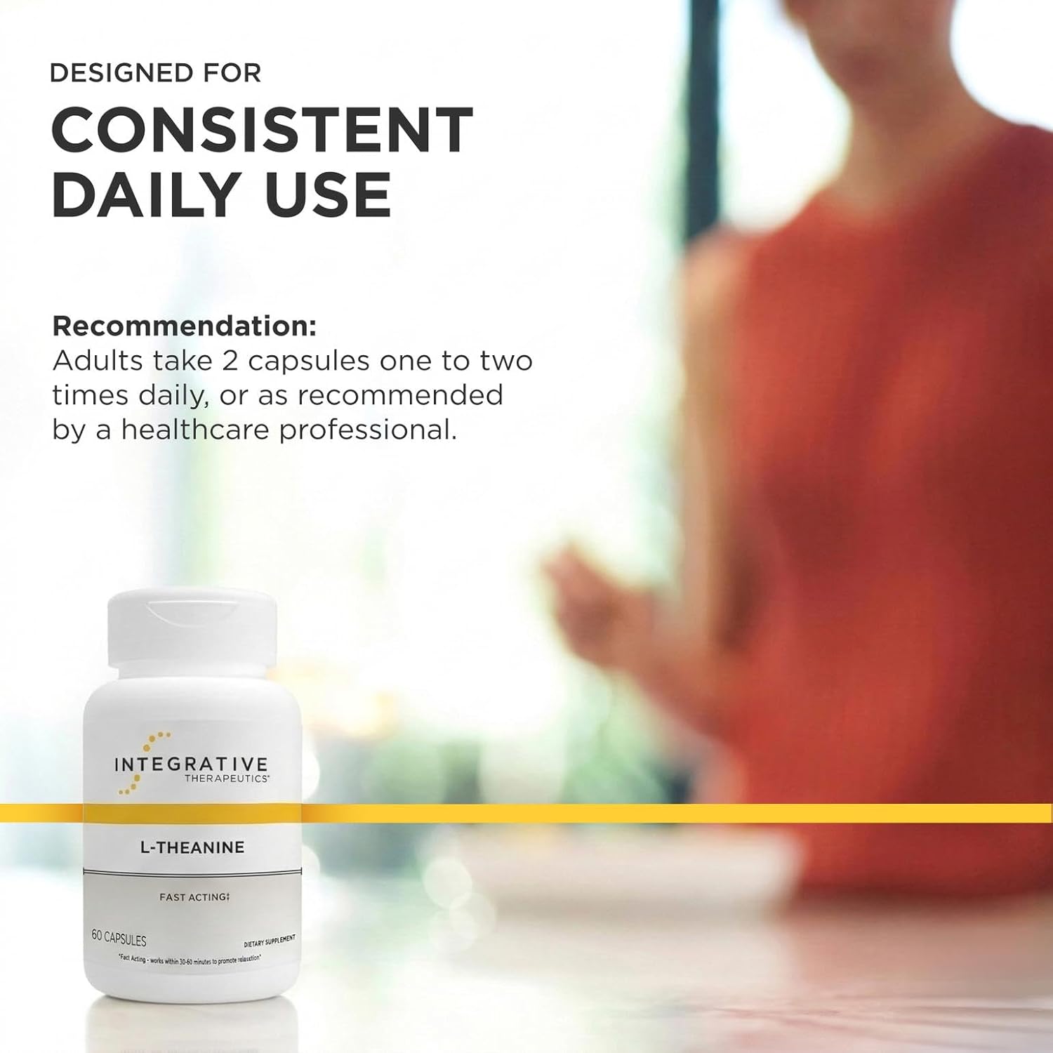 Integrative Therapeutics L-Teanina - Complemento Alimenticio de Aminoácidos para Estrés y Relajación - Vegano, Sin Gluten - 60 Cápsulas