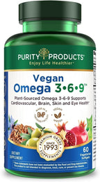 Purity Products Omega 3-6-9 Vegano - Complejo 5 en 1 de Ácidos Grasos Esenciales - 180 Cápsulas Blandas