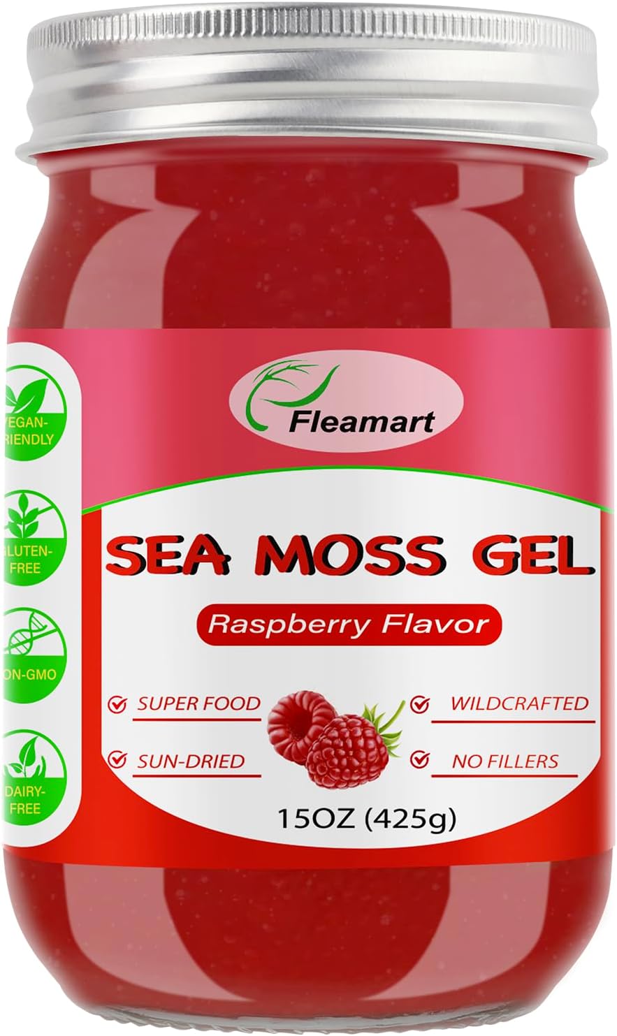 Fleamart Sea Moss Gel - Gel de Musgo de Mar Natural Wildcrafted con Sabor a Saúco, 425g