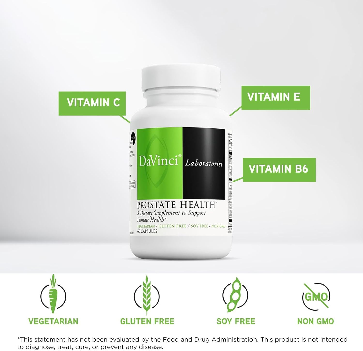 DAVINCI Labs Salud Prostática con Saw Palmetto, Zinc y Té Verde - 60 Cápsulas Vegetarianas
