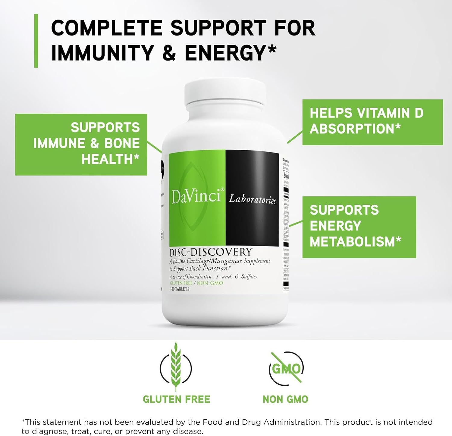 DAVINCI Labs Disc Discovery – 180 Cápsulas – Apoyo para la Salud Espinal y Función de la Espalda