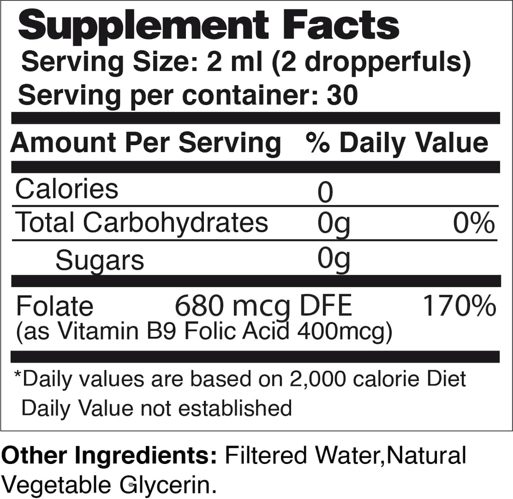 Life Solutions Vitamin B9 Gotas Líquidas de Ácido Fólico 400 mcg, 60 ml