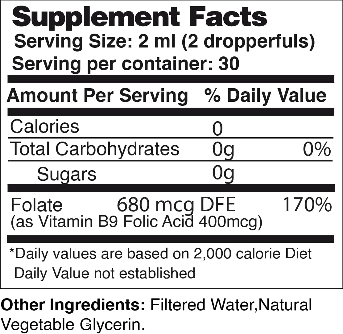 Life Solutions Vitamin B9 Gotas Líquidas de Ácido Fólico 400 mcg, 60 ml