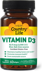 Country Life Vitamina D3 2500 UI - 60 Cápsulas Blandas Sin Gluten
