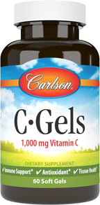 Carlson C-Gel, Vitamina C 1000 mg, Apoyo Inmunitario y Salud de los Tejidos, Antioxidante, 60 Softgels