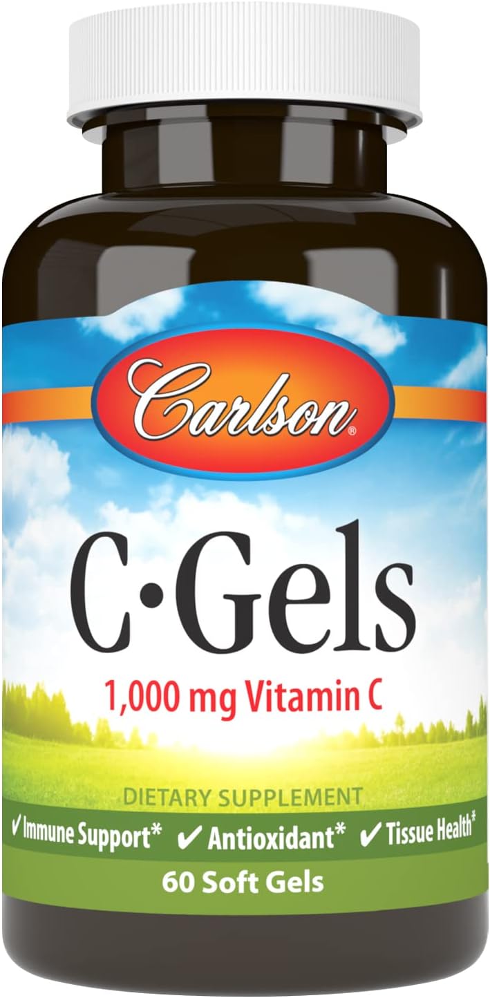 Carlson C-Gel, Vitamina C 1000 mg, Apoyo Inmunitario y Salud de los Tejidos, Antioxidante, 60 Softgels