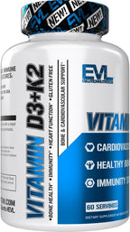 Evlution Nutrition Vitamina D3 K2 - 5000 UI D3 con 90 mcg K2 MK-7 por dosis - 60 Cápsulas Vegetales