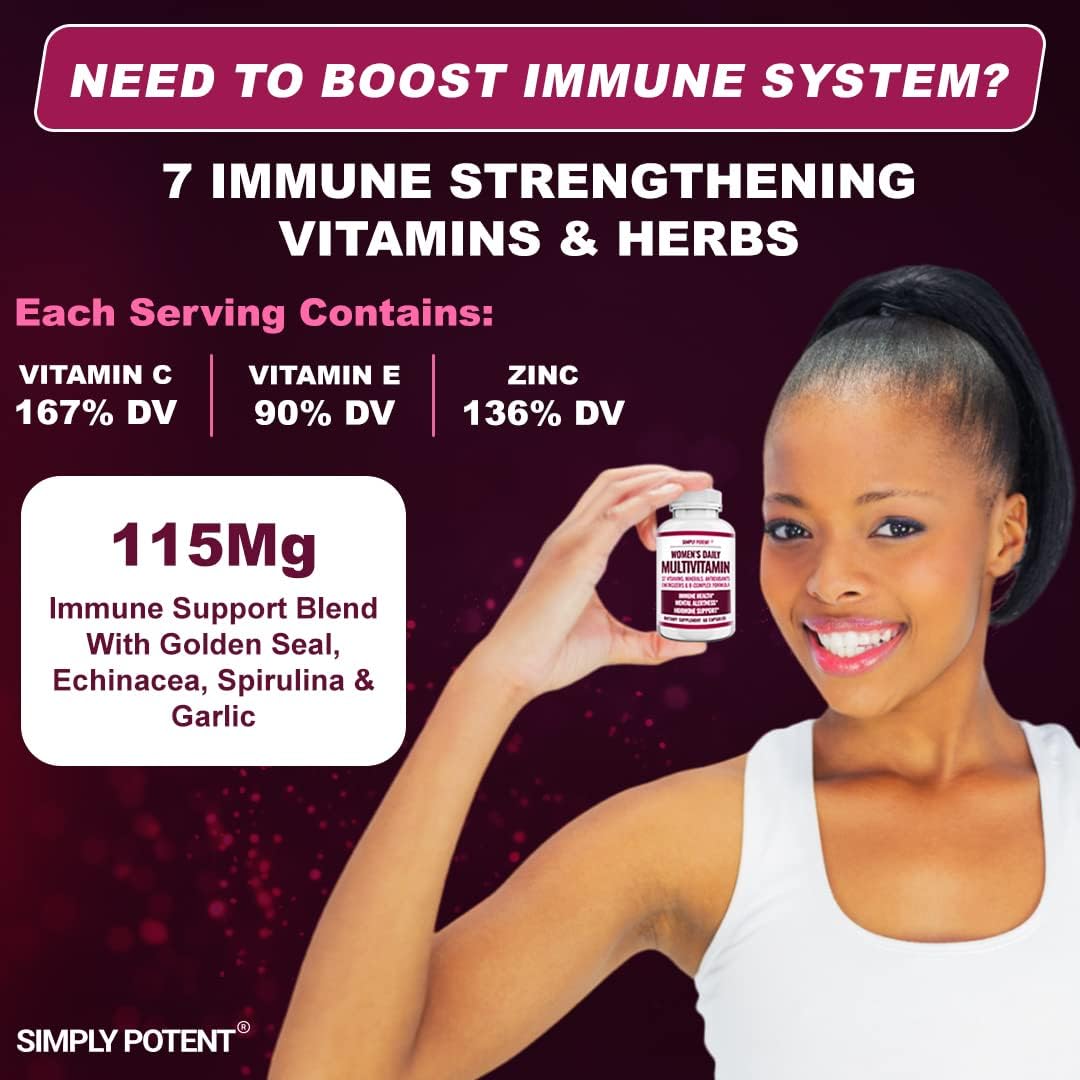 Simply Potent Multivitamínico para Mujeres – 37 Vitaminas y Minerales con Biotina, Té Verde y Complejo B, 60 Cápsulas