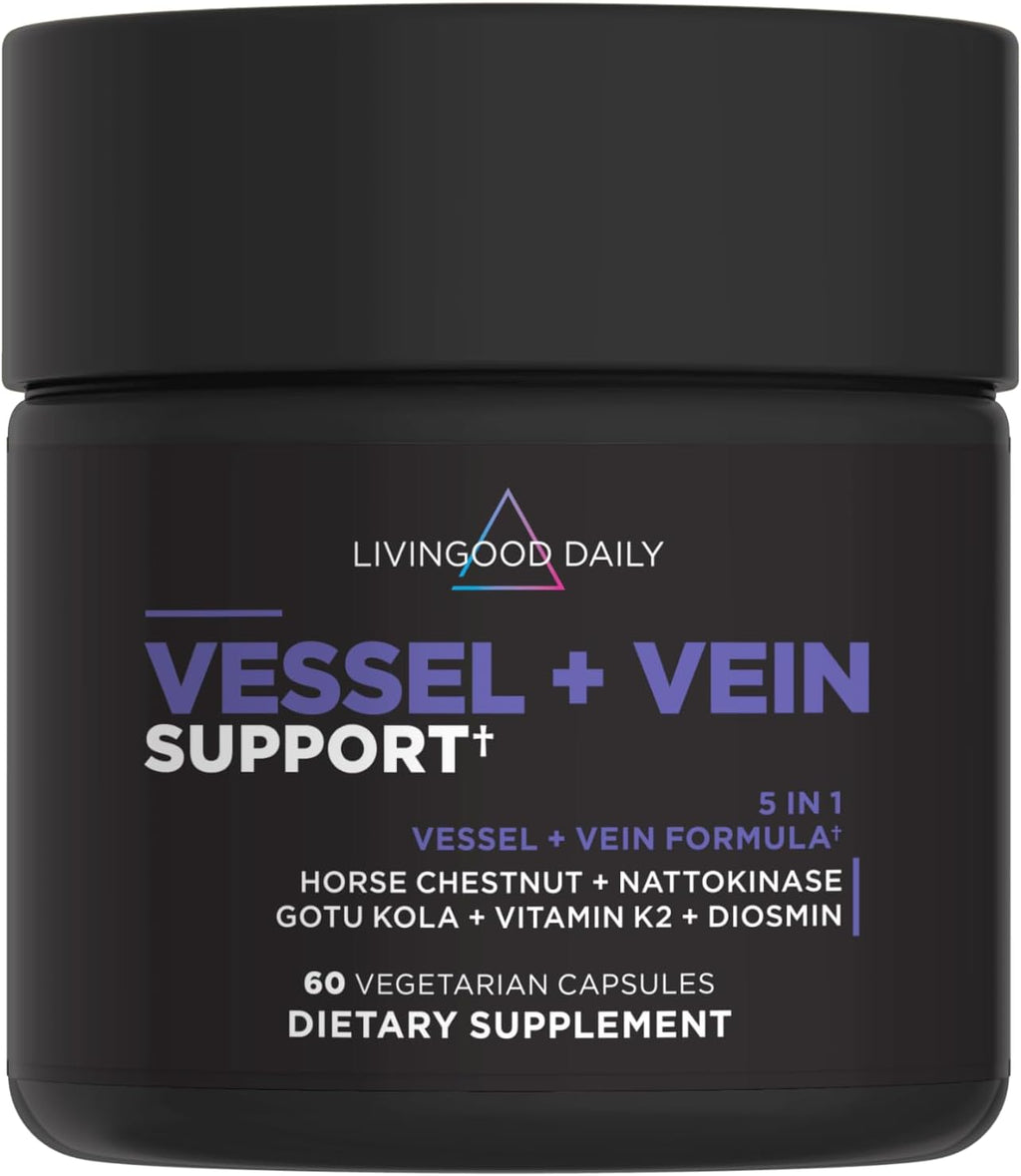 Livingood Daily Vessel & Vein Support - Suplemento para la Circulación y Salud Venosa, 60 Cápsulas